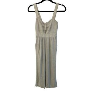 Monteau Ruched‎ Keyhole Jumpsuit Cropped Straight Leg Cream Beachy Cottage Small